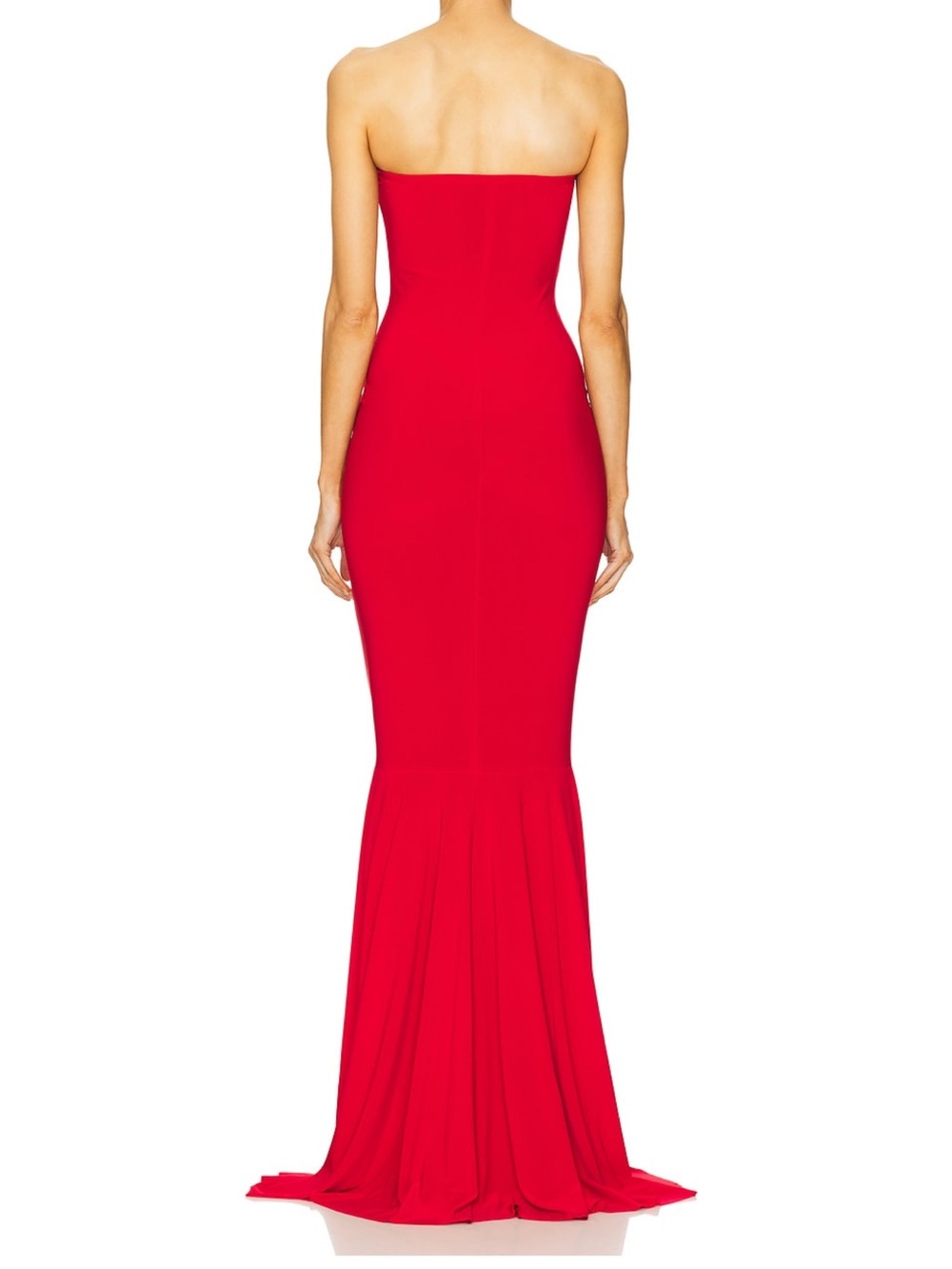 Norma Kamali X REVOLVE Strapless Shirred Front Fishtail Gown in Tiger Red - Picture 3 of 9